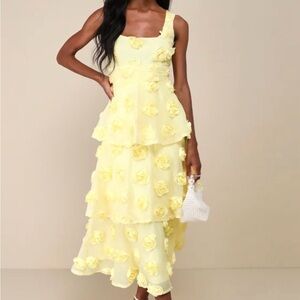 Lulu's Yellow Floral Midi Dress
